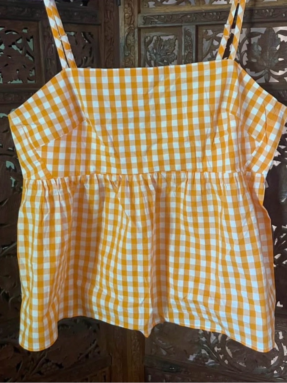 J. Crew Yellow Gingham Spaghetti Strap Peplum Camisole
